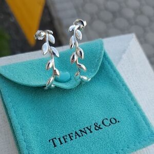 Tiffany & Co. Silver Olive Leaf Vine Hoop Earrings